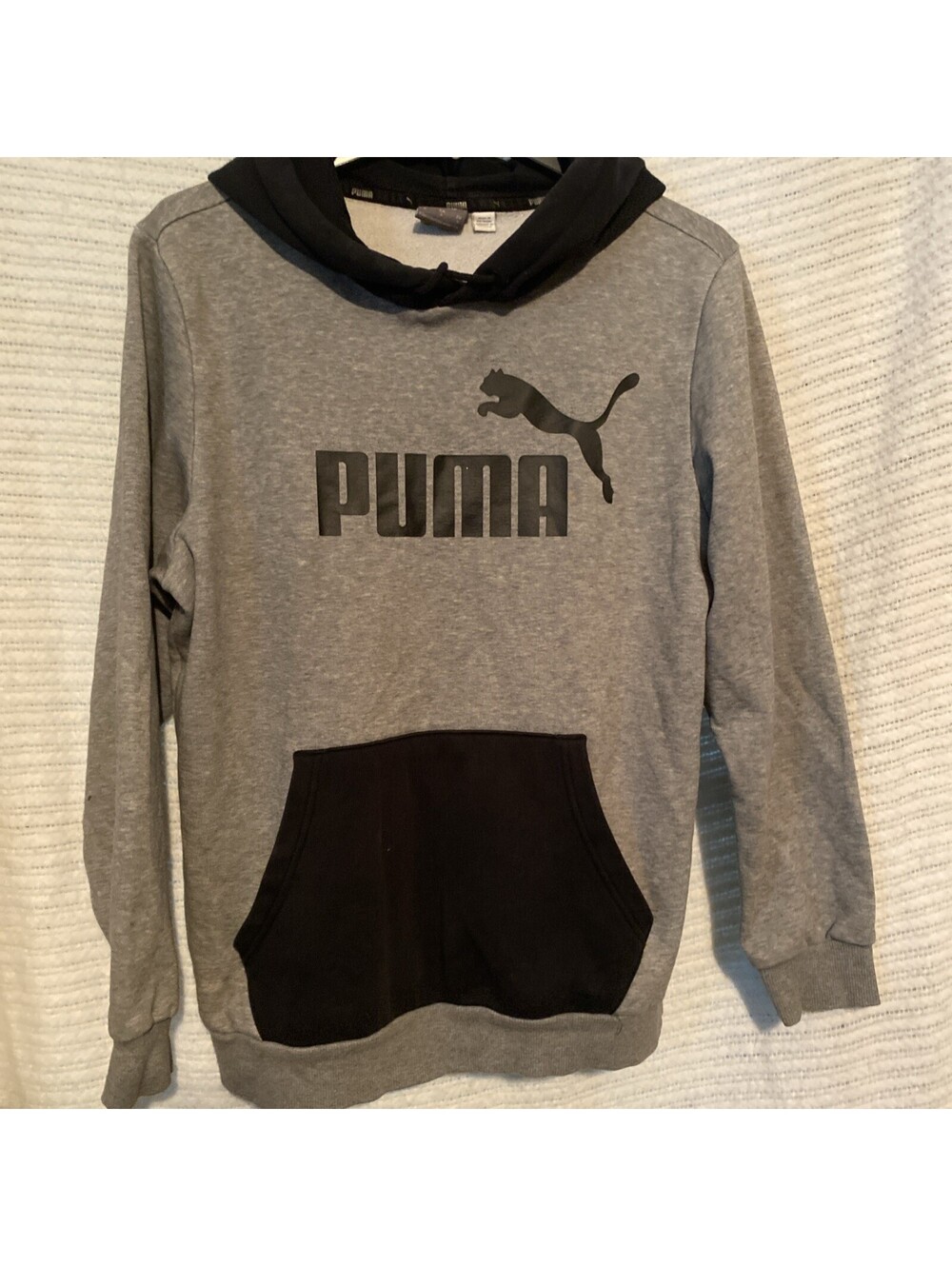 Puma Hoodie Pullover Sweatshirt Gray Black Colorblock Mens Size S
